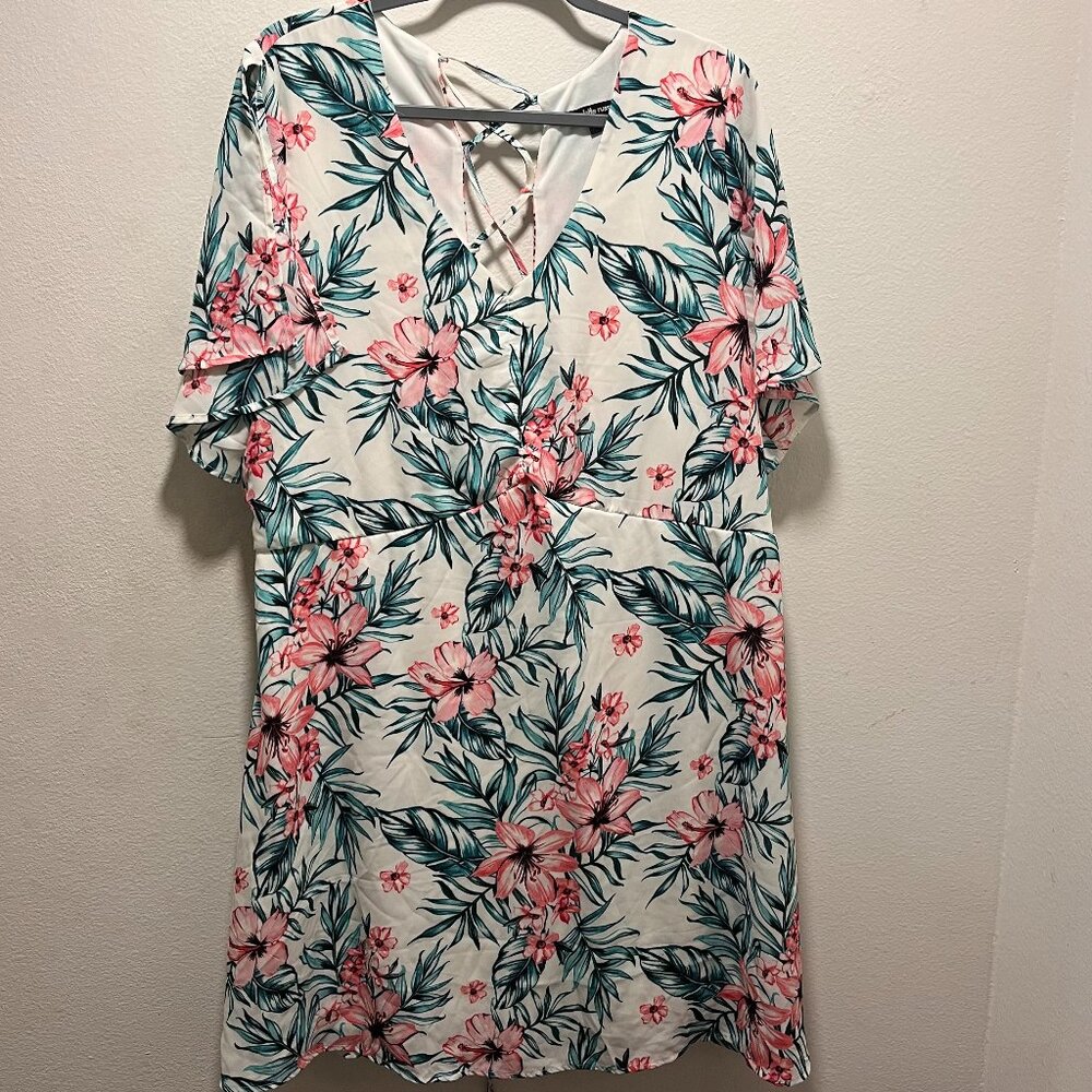 Charlotte Russe White Floral V-Neck Ruffle Chiffon Midi Dress Size 2X